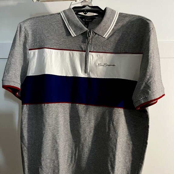 Ben Sherman Other - BNWT BEN SHERMAN heather gray with red / white / blue color block polo (M)
